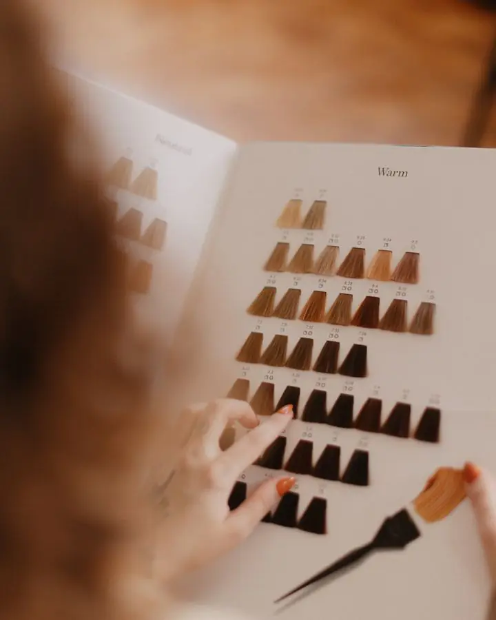 Hair colour swatch book with shades from copper to dark brown